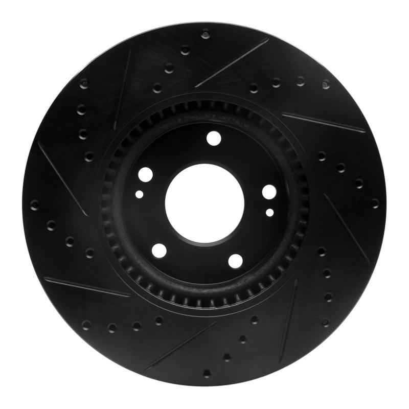 Kia Soul EV Brake Rotor (1) - Front Right - R1 Concepts - Drilled & Slotted - Black - `15-`19